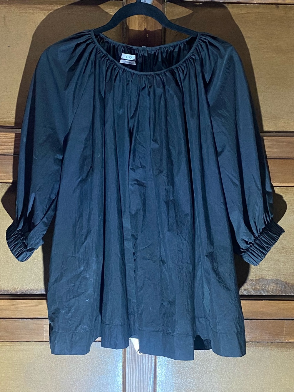 CO Black Peasant Cotton Blouse with Round neckline Sz L